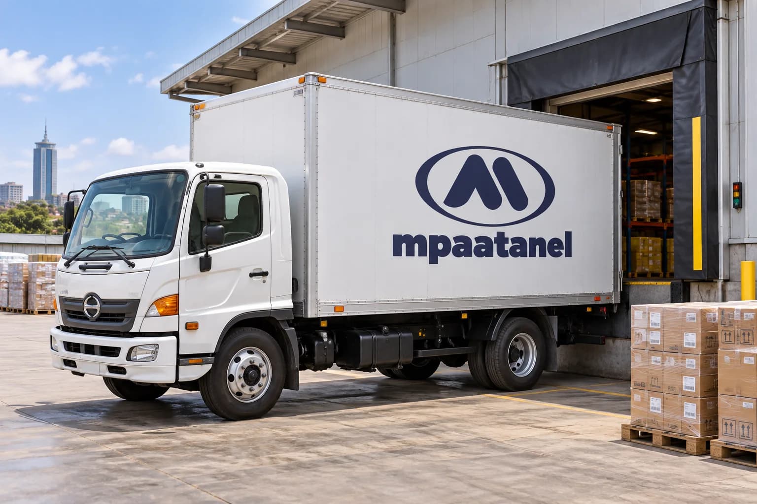 Mpaatanel delivery truck at a warehouse receiving bay