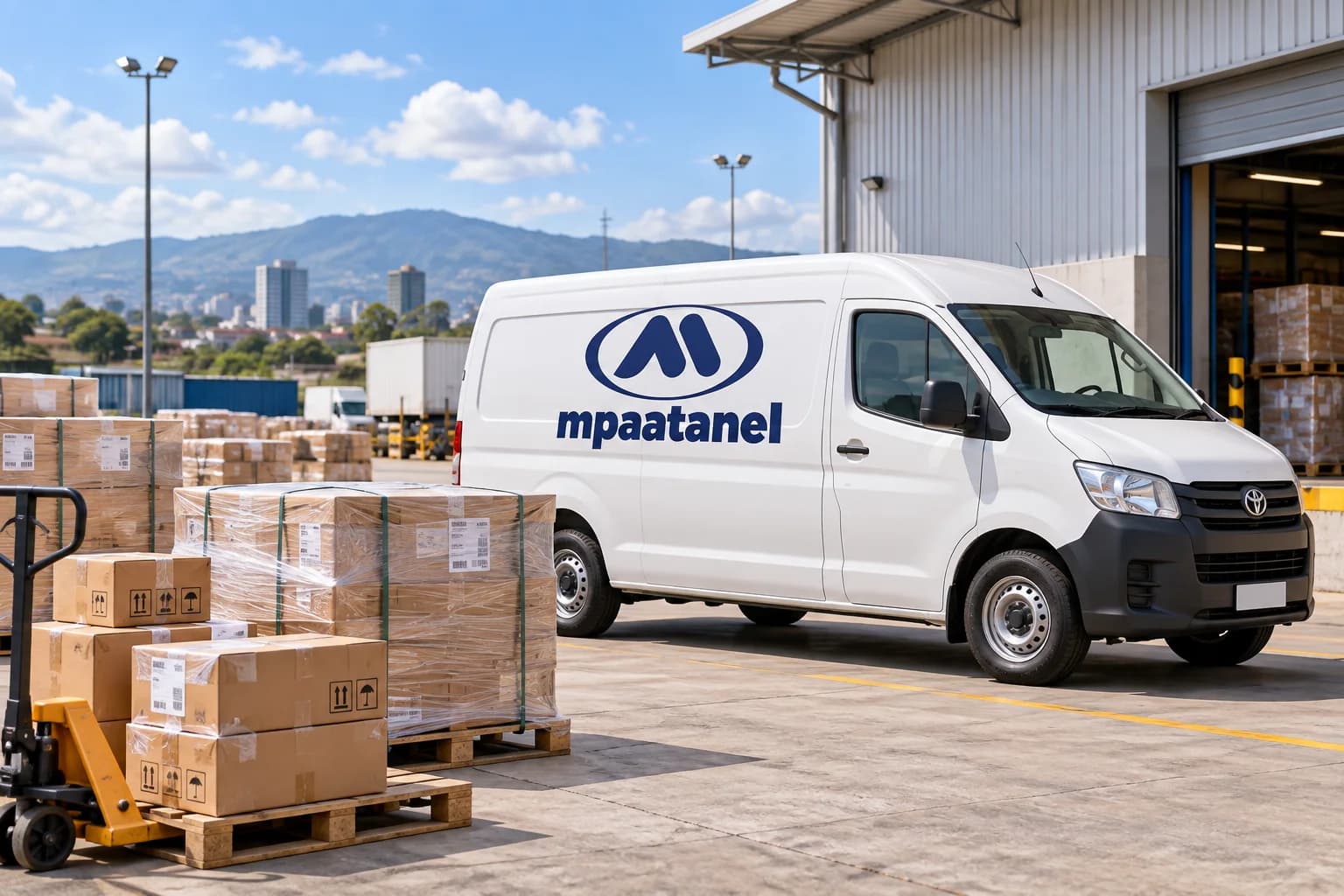 Parcel consignments staged beside a Mpaatanel delivery van