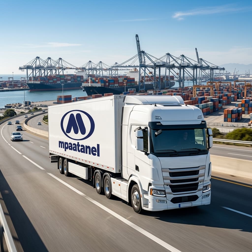 Mpaatanel freight truck at a container port