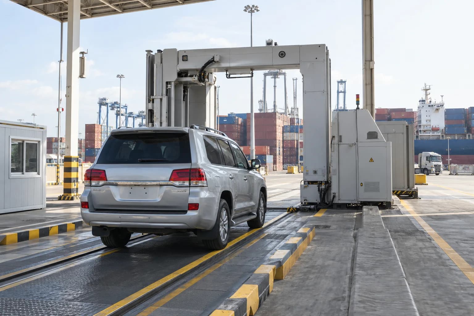 Imported SUV in a customs inspection bay